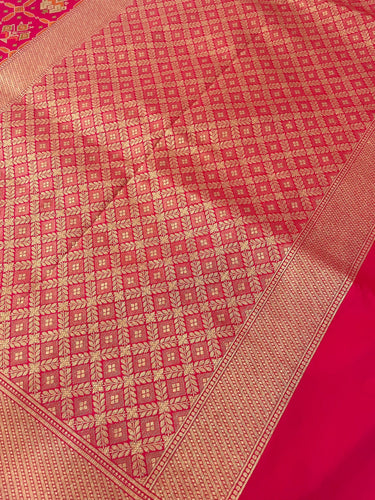 Banarasi Katan Silk Patola Saree | Rani Pink | Gold Zari | Handwoven | Silk Mark Certified | Ships from California